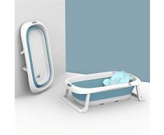 LHY BATHLEADER Baby Wanne Faltbar, Reisebadewanne Mit Badematte, Baby Badewanne Temperatur Sperren, Babydesign Höhe Nach Dem Falten 9Cm,Blau