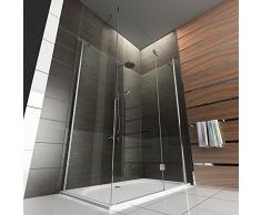 Duschkabine / Echtglas Eck Dusche / Duschkabine mit Antikalk / Wannenmaß ca. 140 x 80 cm / klares Sicherheitsglas / / Höhe der Dusche ca. 195 cm / Duschkabine