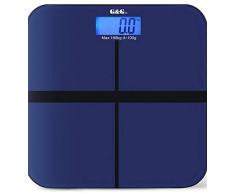 G&G A6 180kg DESIGN Digitalwaage Personenwaage AAA Batteriebetrieb GLAS Scale (Dunkelblau-Kreuz)