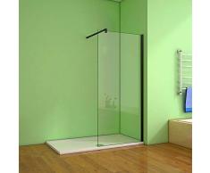 Walk in Duschwand Duschabtrennung Duschtrennwand 8mm Nano Glas (120x200cm, Mit 140cm Schwarz Stabilisierungsstange)