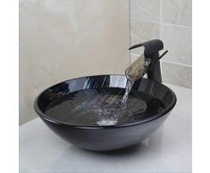 Jgophu Handgemalte Waschbecken aus gehärtetem Glas Waschbecken mit Wasserfall Wasserhahn, Wasserablauf Waschbecken Set