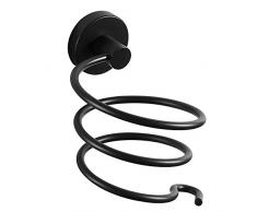 WOMAO Amerikanisch Haartrocknerhalter, Edelstahl Matt Schwarz Fönhalter mit Haken, Neuartig Multifunktion Wandmontieren für Badezimmer Dusche