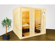 Massivholzsauna 39 mm 4eckig aus nordische Fichte 3-8 kW Ofen mit Steuergerät, Modell:Typ R-4