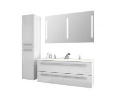 Jokey Badmöbel-Set Libato - 120 cm breit - Weiß Hochglanz - Badezimmermöbel Doppel-Waschtisch mit Unterschrank Spiegel mit Beleuchtung und Hochschrank Sieper