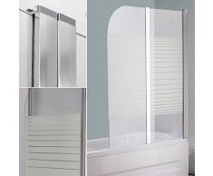 Melko® Duschabtrennung Badewannenaufsatz aus 5 mm ESG Sicherheitsglas, faltbar, 133 x 108 cm, Teilsatiniert, inkl. Zubehör