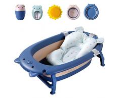 KaKaDz tragbare Baby-Badewanne, faltbare Baby-Badewanne mit Kissen, faltbare Komfortwanne für Kleinkinder von 0–6 Jahren mit Badeunterstützung – 86 x 52 x 24 cm, Blue-86x52x24cm