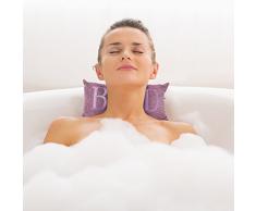 Relaxdays Nackenkissen Badewanne, Badewannenkissen mit Saugnäpfen, Nackenstützkissen Reise, HBT: 18 x 37 x 12 cm, lila