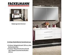 Fackelmann Badmöbel Set B.Clever 2-tlg. 120 cm weiß mit Waschtisch Unterschrank inkl. Doppel-Gussmarmorbecken & LED Spiegelschrank