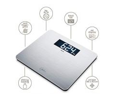 Beurer GS 405 Signature Line Edelstahlwaage, Glaswaage mit hochwertiger Edelstahloberfläche mit Anti-Fingerprint-Beschichtung, beleuchtetes XXL-Display für gute Lesbarkeit, Tragkraft 200 kg