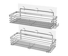 Orimade Duschkörbe Ablagen Wandablage mit 5 Haken Badezimmer Duschkorbe Badregal Selbstklebend Ohne Bohren SUS304 Edelstahl- 2 Stück