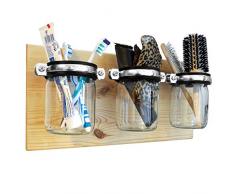 ultiMade Badregal Wandregal aus Kiefer geölt 40x20x1,8cm mit Gläsern zur Aufbewahrung von Hygiene- und Badartikeln Wandboard Badezimmerregal Wandhalter Hängeregal inklusive Befestigungsmaterial