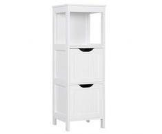 Yaheetech Badkommode Badschrank Badezimmerschrank Flexible Schubladen Badregal mit 4 Etagen Eckschrank Medizinschrank weiß