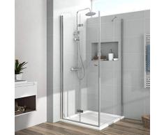 EMKE Duschkabine 80 x 80 x 185cm Eckeinstieg Falttür Dusche 180º Klappbar Duschwand Duschabtrennung mit Seitenwand 6mm ESG Sicherheitsglas