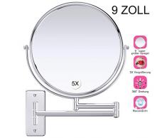 Gospire Kosmetikspiegel Wandmontage 9 Zoll Doppelseitiger Wandspiegel Rasierspiegel Schminkspiegel mit Normal und 5 Fach Vergrößerung, 360° Schwenkbar, verchromt für Badezimmer, Kosmetikstudio, Hotel