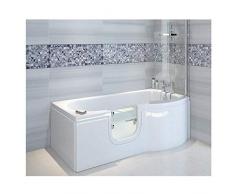 Badewanne mit Tür, Seniorenbadewanne 167,5x85/75x53cm mit Duschkabine,Wannenschürze und Ablauf/Sifon, Ausführung RECHTS
