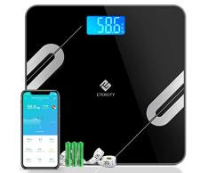 Etekcity Bluetooth Körperfettwaage Smart Digitale Waage mit APP für iOS & Android, Personenwaage für Körperfett, BMI, Gewicht, Protein, usw, größere Wiegefläche, gehärtetes Glas, bis 180 kg, Schwarz