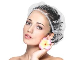 cersaty® 130 Stück Einweg Duschhaube, Kunststoff Duschkappe,Haarschutz Haarhaube für Salon, Spa, Hotel, Dusche,Tragbare Reise,Durchsichtig wasserdicht