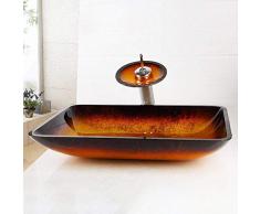 shuip Wasserhahn/Badausstattung Rechteck Glas Toilette Bad Waschbecken Set Mischbatterie Wasserhahn Becken Einhand Wasserhahn + Waschbecken Waschbecken Sets