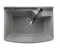 GOSPO Ausgussbecken mit stehende Armatur, Waschbecken 61 cm x 44 cm x 23,5 cm, Waschtrog mit Überlauf und Siphon, Spülbecken inkl. Zubehör, Waschraum (Grau)