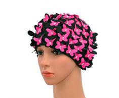 Medifier Vintage Swim Cap Blumenmuster Retro-Stil Badehaube für Damen, rosarot