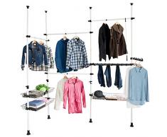 SoBuy FRG38 Teleskop Garderoben System Kleideraufbewahrungssystem Regalsystem mit 4 Kleiderstange und 3 Körben