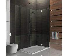 Alpenberger Antikalk Eck-Duschkabine 100x140x195 cm | Easy Clean ESG-Einscheibensicherheitsglas (6mm) | Komfortable Reinigung | Profile in Alu-Hochglanz | Vollständige Verdeckung der Verschraubung
