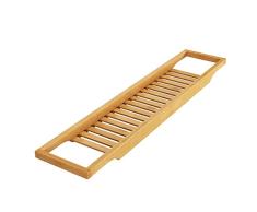 Homfa Bambus Badewannenablage Badewannenbrett Badewannenauflage Badewannentisch Holz Wannenaufsatz als Badewannentablett 74 x 15 x 3,7 cm (Bambus)