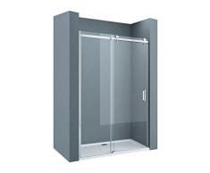 doporro Nischentür Nischenschiebetür Duschabtrennung Teramo4 140x195cm ESG-Sicherheitsglas Duschtür aus Klarglas rahmenlos inkl. NANO-Beschichtung