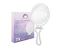 Cheftick Doppelseitiger Handspiegel - 1X & 7X Vergrößerungs-Schminkspiegel mit Verstellbarem Klappgriff, Tragbar, Transparent & Runde (6)