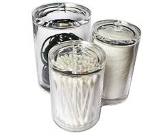 Kovira Wattepad aufbewahrung, Wattepads Wattestäbchen Halter Spender Wattebausch Tupferhalter, Acryl klar verbindend 3 runde Behälter mit Deckel