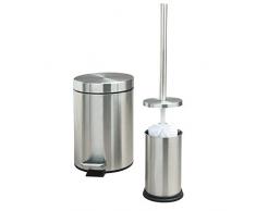 axentia Bad-Set in Silber, 2 teiliges WC-Zubehör bestehend aus Kosmetikeimer und WC-Garnitur, Wohnaccessoires aus rostfreiem Edelstahl, tragbarer Treteimer für Küche und Haushalt