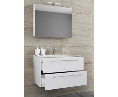 VCM 3-TLG. Waschplatz Set Waschtisch Waschbecken Keramik Sentas Spiegelschrank + 2 Schubladen Weiß: 80 cm