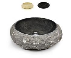 Divero Marmor Naturstein Aufsatz-Waschbecken Handwaschbecken Waschschale Stein poliert grob behauen rund schwarz grau