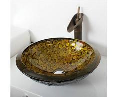 ykxykw Waschbecken aus gehärtetem Glas Doppelwaschbecken mit Wasserfall Wasserhahn