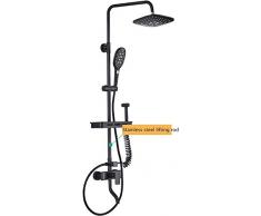 ZKORN Nordic All-Copper Schwarz Duschset Bad mit Rundrohr Rechteckdusche ABS-Kunststoffdüse mit Spritzpistole Schwarz Duscharmatur