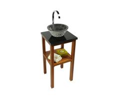 wohnfreuden Waschtisch Teakholz Unterschrank lasiert für Naturstein Waschbecken SMINI mit Steinplatte 40x40x80cm