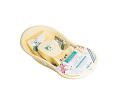Tega Baby ® SET 5-teilig Badewanne Badesitz für Baby, ab 0 Monate mit eingebautem Thermometer - Anti-rutsch, GESCHENK für Neugeborene (allein, Katze und Hund - gelb)
