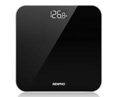 RENPHO Digitale Personenwaage, Ultraschlanke Körperwaage mit Hochpräzisions-Sensoren, Gewichtswaage mit Step-On-Technik, Schwarz