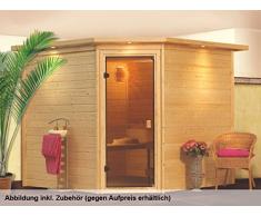 Massivholzsauna / Ecksauna Leona Modern 38mm ohne Saunaofen