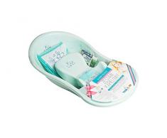 Tega Baby ® SET 5-teilig Badewanne Badesitz für Baby, ab 0 Monate mit eingebautem Thermometer - Anti-rutsch, GESCHENK für Neugeborene (allein, Häschen - grün)