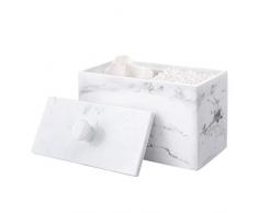 Luxspire Harz Wattepadspender Wattestäbchen Halte, Make up Organizer Aufbewahrungsbox mit Deckel für Badesalz Q-Tips, Baumwollbehälter für kosmetisches 2 Fächern Kosmetik Aufbewahrungsglas, Tinte Weiß