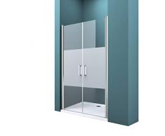 Mai & Mai 89cm - 93cm Höhe:195cm Duschtür Nischendrehtür Schwingtür 180° Doppeltür 6mm ESG-Sicherheitsglas Nano-Beschichtung Satiniert Streifen mit Hebe- und Senkmechanismus Ter24MS