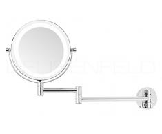 DEUSENFELD WL7CB - Batterie LED Doppel Wand Kosmetikspiegel, 7X Vergrößerung + Normalspiegel, Ø17,5cm, 360° vertikal und horizontal schwenkbar, 35 SMD Tageslicht LEDs, Metall verchromt, Modell 2019