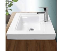 ECD Germany Waschbecken Waschtisch - 605x465x160 mm - aus Keramik - Eckig - Weiß - Einbaubecken Einbauwaschbecken Waschschale Handwaschbecken Einbauwaschtisch Spülbecken Wasserfall Waschchlüssel