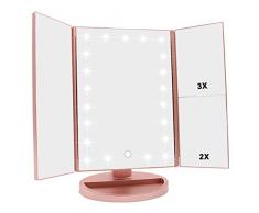 Schminkspiegel mit Beleuchtung, faltbarer Kosmetikspiegel mit 3X/2X/1X Vergrößerung, 21 natürliche LED Lichter und Touchscreen Schalter, Batteriebetrieben order USB aufladen dimmbarer Makeup-Mirror