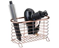 mDesign Fönhalter ohne Bohren – Fön Aufbewahrung im praktischen Gitterkorb – Vielseitige Multifunktions-Ablage für Haartrockner, Lockenstab und Glätteisen – rotgold