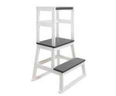 BOMI® Kinder Tritthocker mit 2 Stufen Swubi | Treppchen für Kinder in Grau | Stockerl für Kind & Baby aus Holz | Schemel, Waschbecken Hocker | Kinderhocker für Mädchen & Jungen