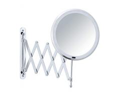 WENKO LED Teleskop-Wandspiegel Barona, Kosmetikspiegel mit LED-Beleuchtung, Schminkspiegel mit ausziehbarem Arm (55 cm), schwenk- und höhenverstellbar, Touchfunktion, USB oder Batterie, Ø 20 cm