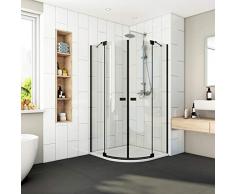 Bath-Mann Duschkabine Viertelkreis 80 x 80 cm mit 8 mm ESG Nano Glas runde Duschtür Duschwand schwarz Rahmenhöhe 190 cm Radius 55 cm