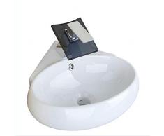 Jgophu Bad Keramik Waschbecken Waschbecken + Schwarz Wasserfall Glas Messing Wasserhahn Set Waschbecken Waschtisch Mischbatterien Wasserhähne